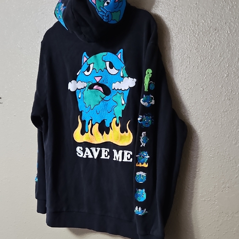Ripndip Size Large Black Hoodie Save The World Earth Patches - Picture 3 of 13